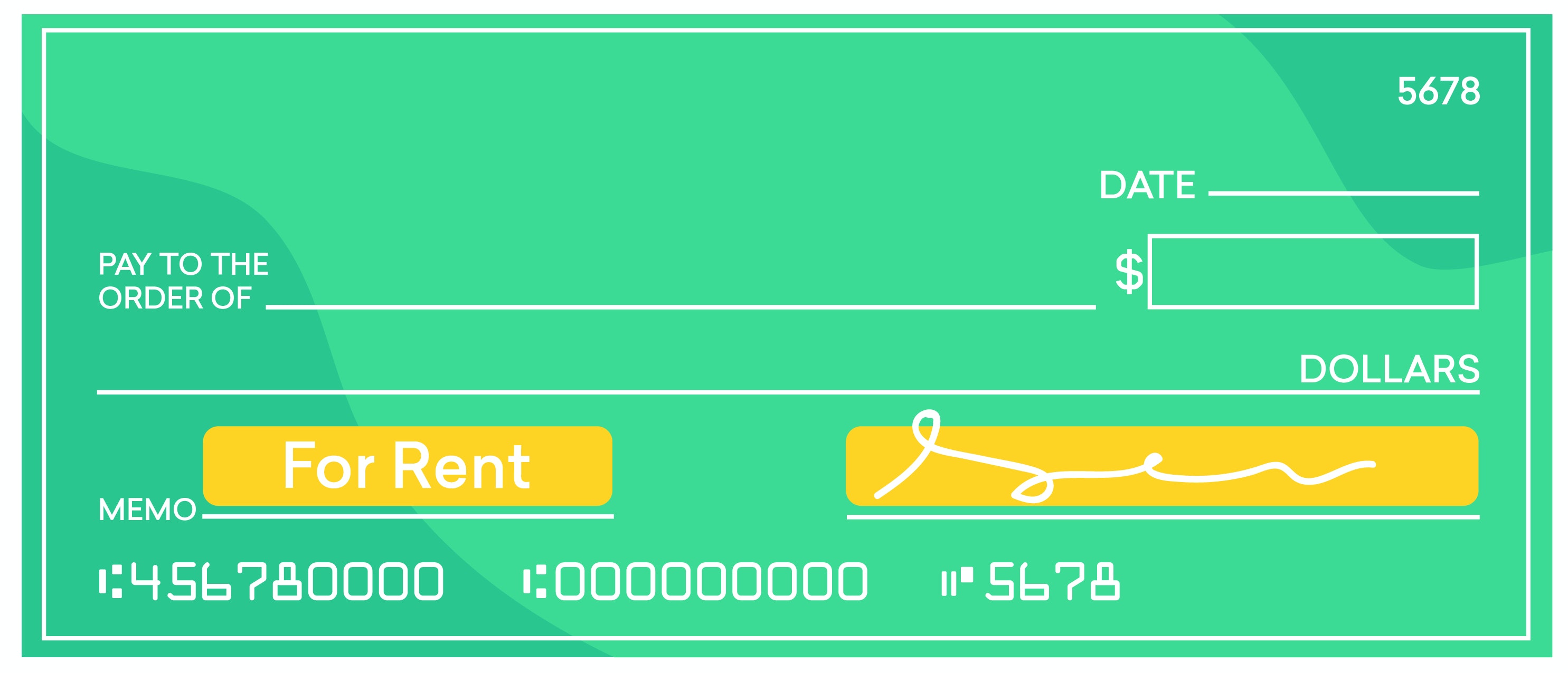 Ilustración de cheque con línea Memo cumplimentada y firmada.