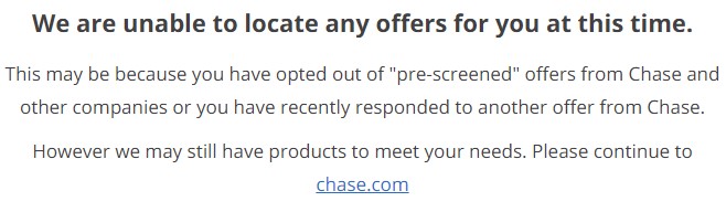 Chase: sin ofertas precalificadas