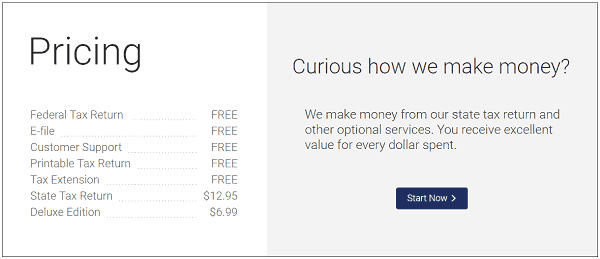 Tabla de precios de FreeTaxUSA