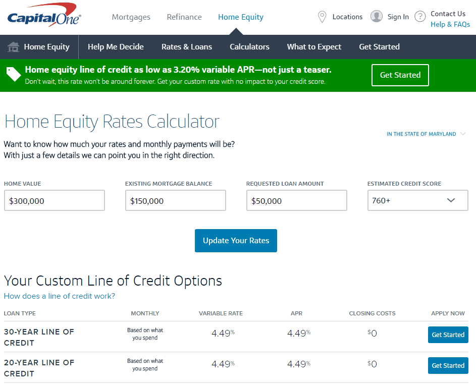 $ 50,000 HELOC para un FICO 760+ = 4.49% APR variable