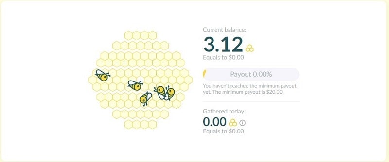 Instantánea del panel de ganancias de Honeygain