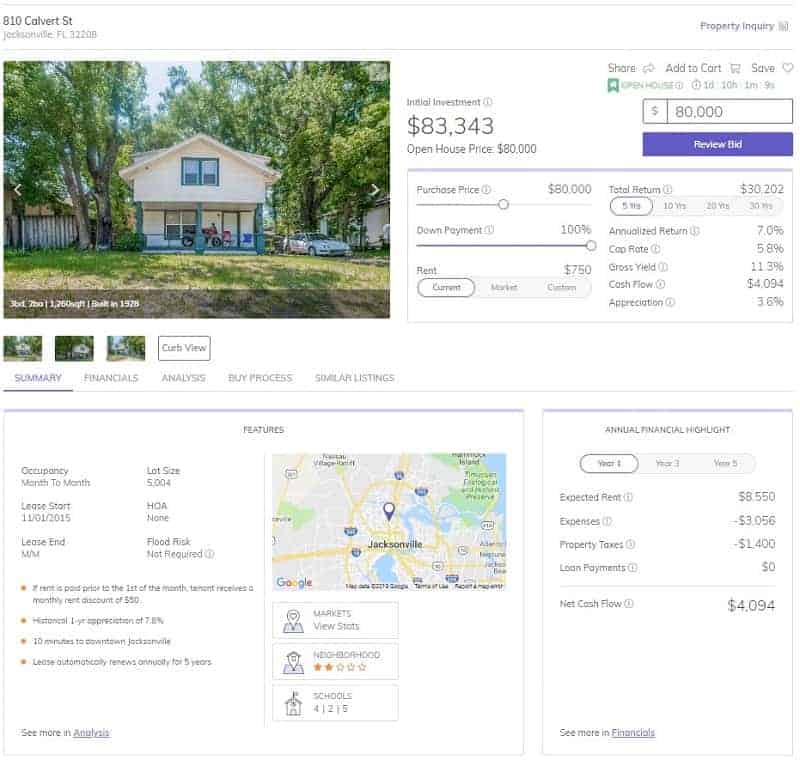 Listado de propiedades de Roofstock